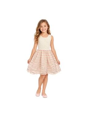 The Children’s Place Girls 7/8 Ivory Pink Metallic Striped Party Dress